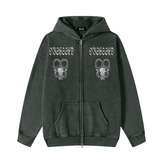 OBSESSED Underground Streetwear Full-Zip Rhinestone Hoodie
