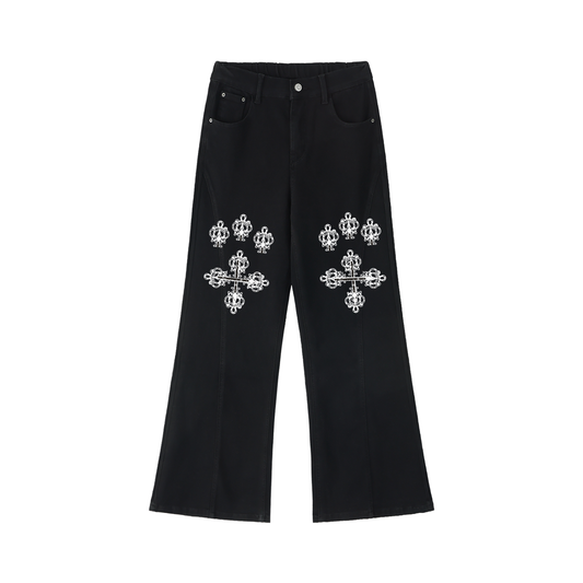 CROSSED Aesthetic Faded Black Wide-Leg Jeans
