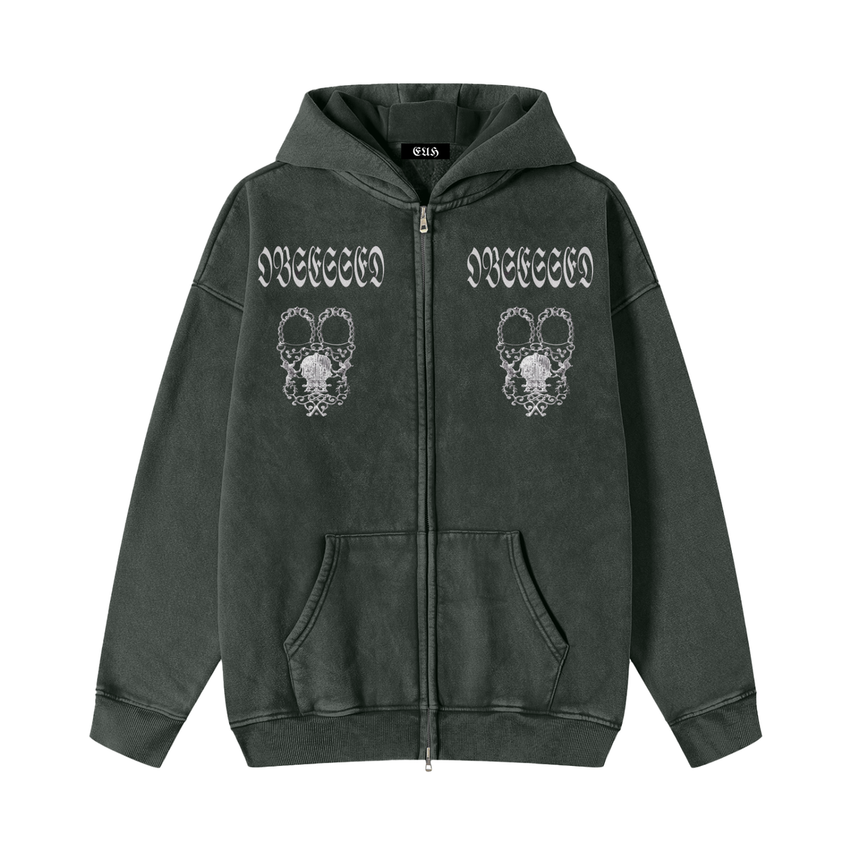 OBSESSED Underground Streetwear Full-Zip Rhinestone Hoodie