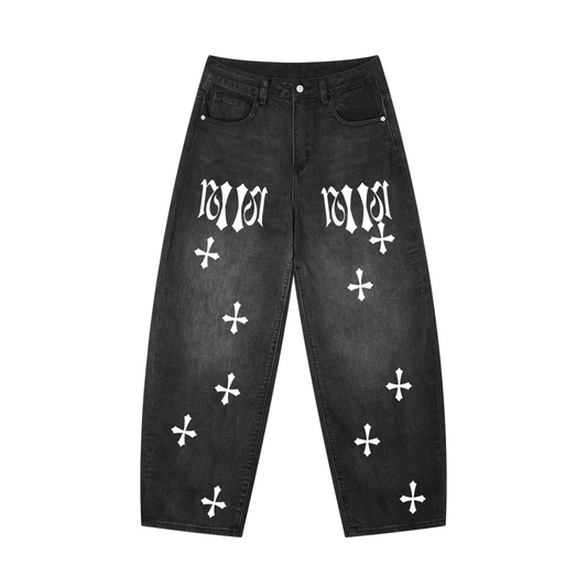 BLACKOUT Y2K Gothic Cross Embroidered Denim Pants