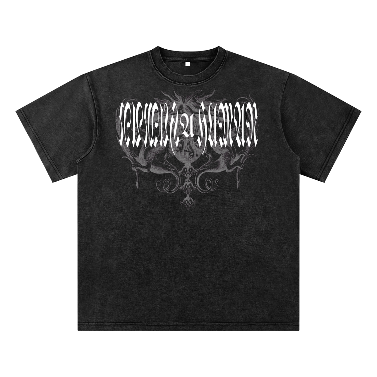 YOU Acid Wash Detailed Gothic Graphic Streetwear Tee
